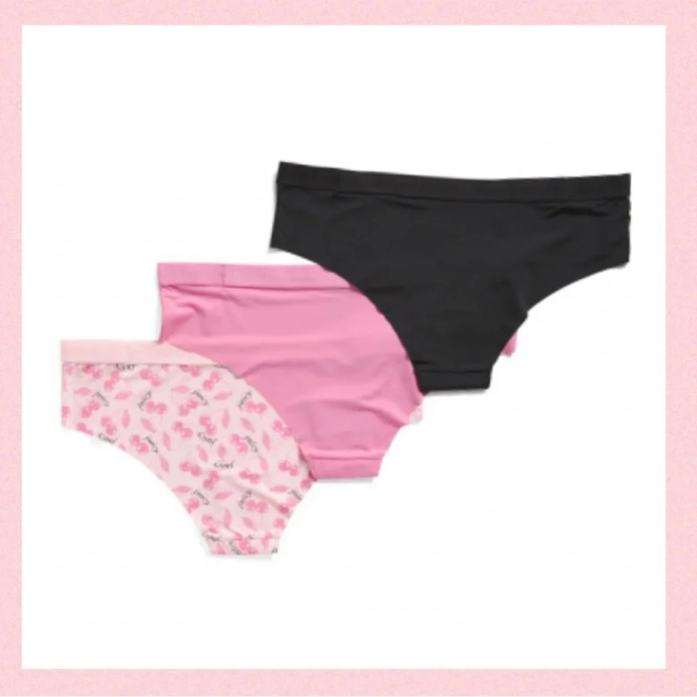 JUICY COUTURE 3pk Seamless No show Panties With Logo Cherry Pink Black LARGE - Picture 8 of 11
